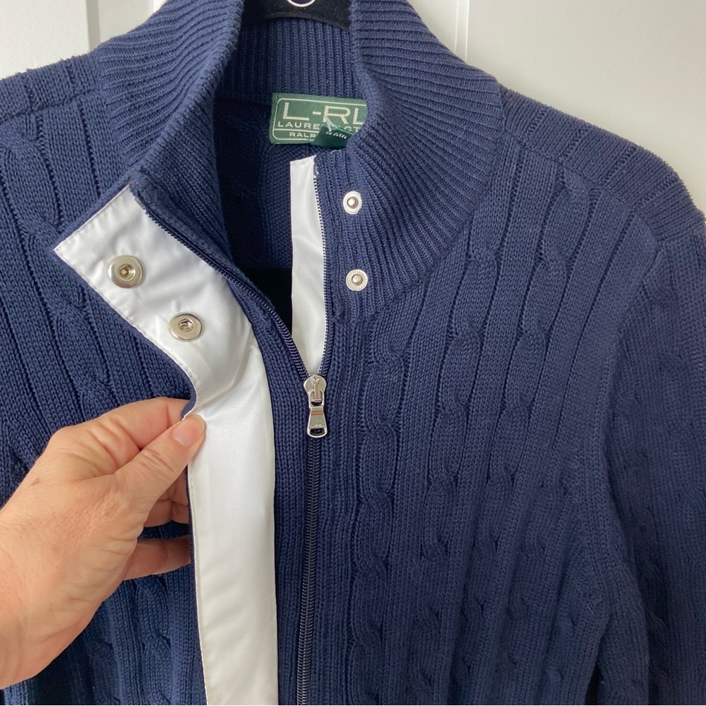 Lauren Ralph Lauren Navy Cable Knit Cardigan - Picture 2 of 9